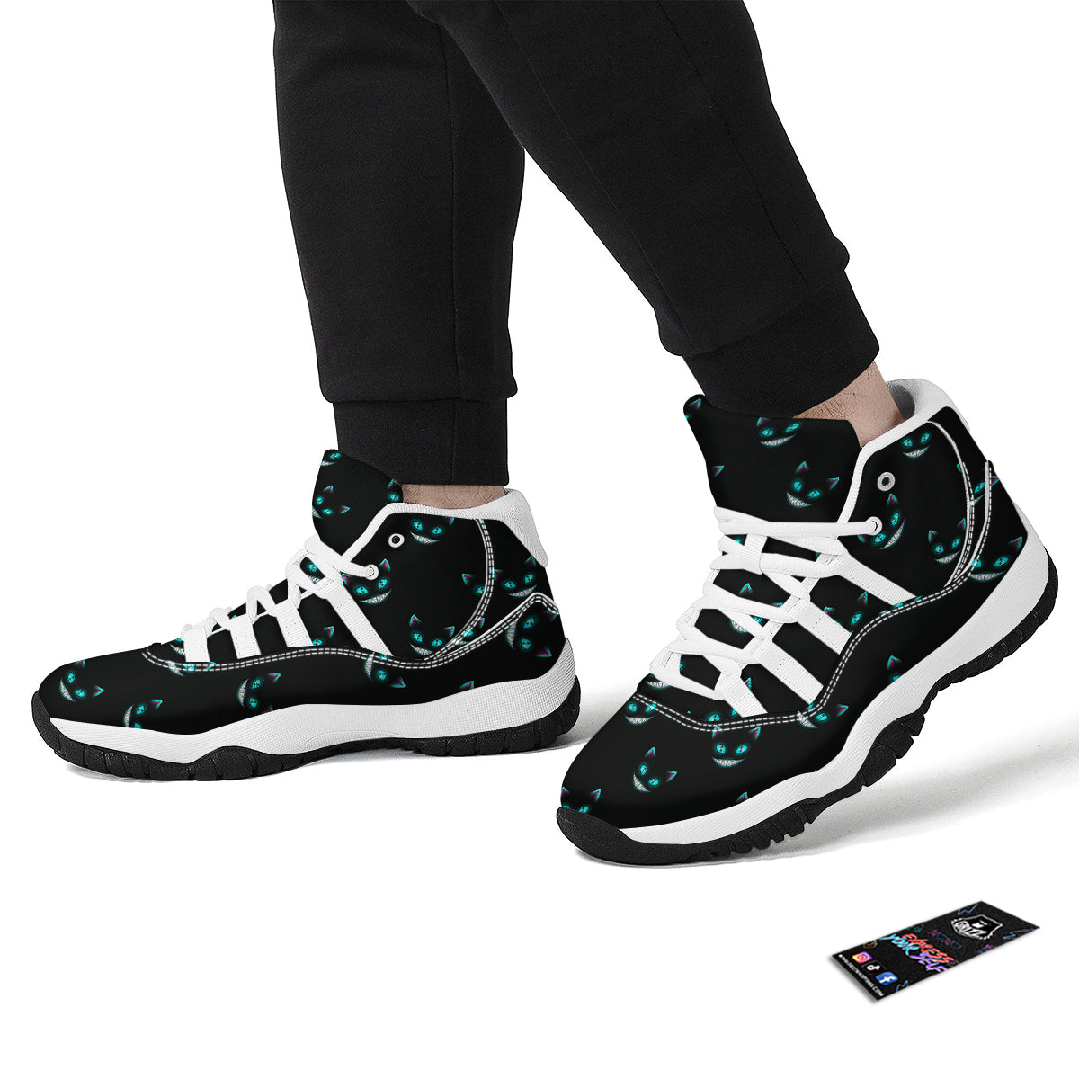 Pattern Print Black Cat White Bball Shoes-grizzshop