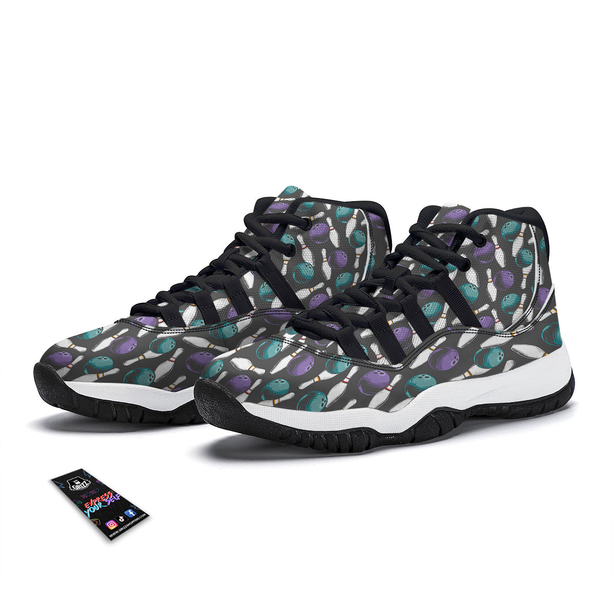 Pattern Print Bowling Black Bball Shoes-grizzshop