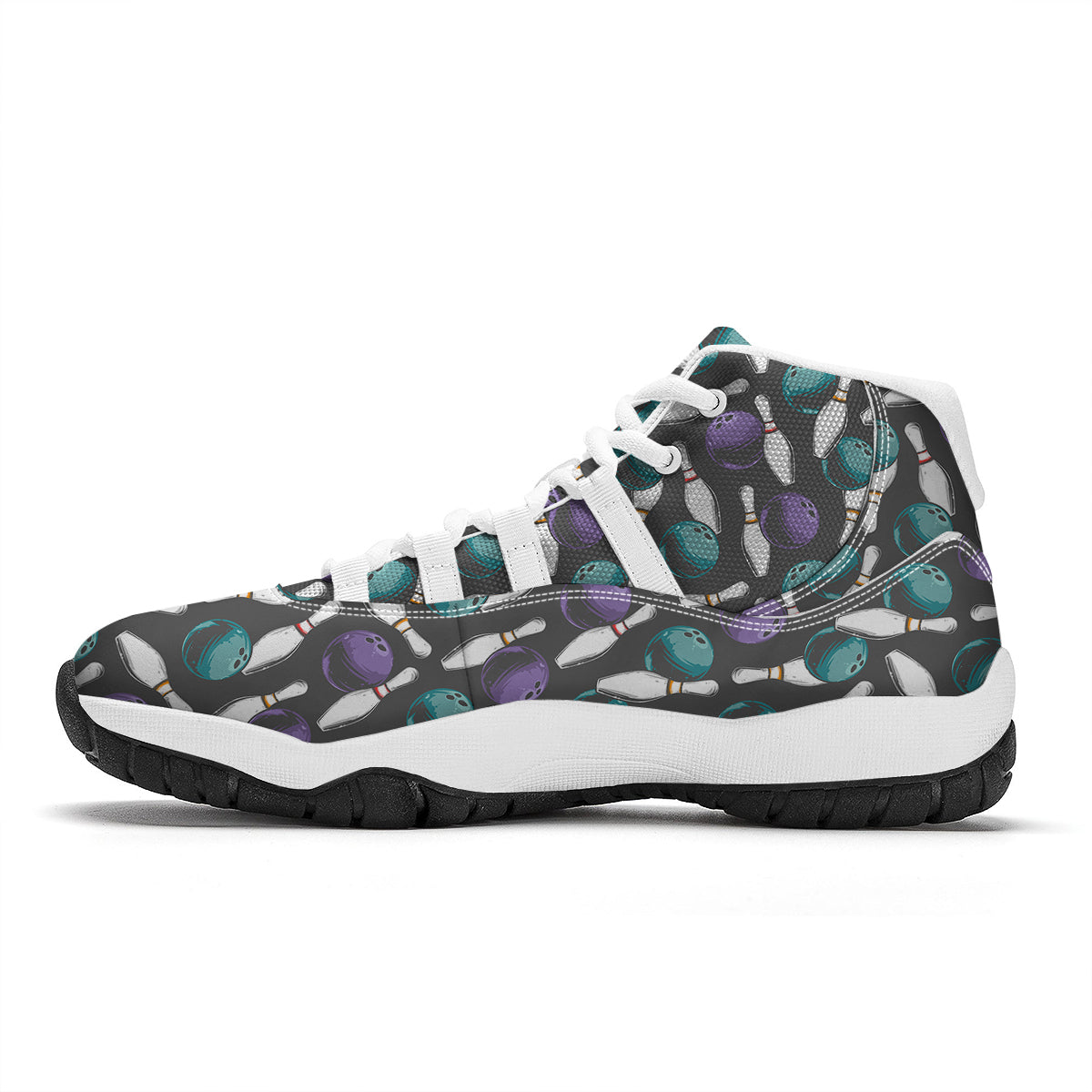Pattern Print Bowling White Bball Shoes-grizzshop