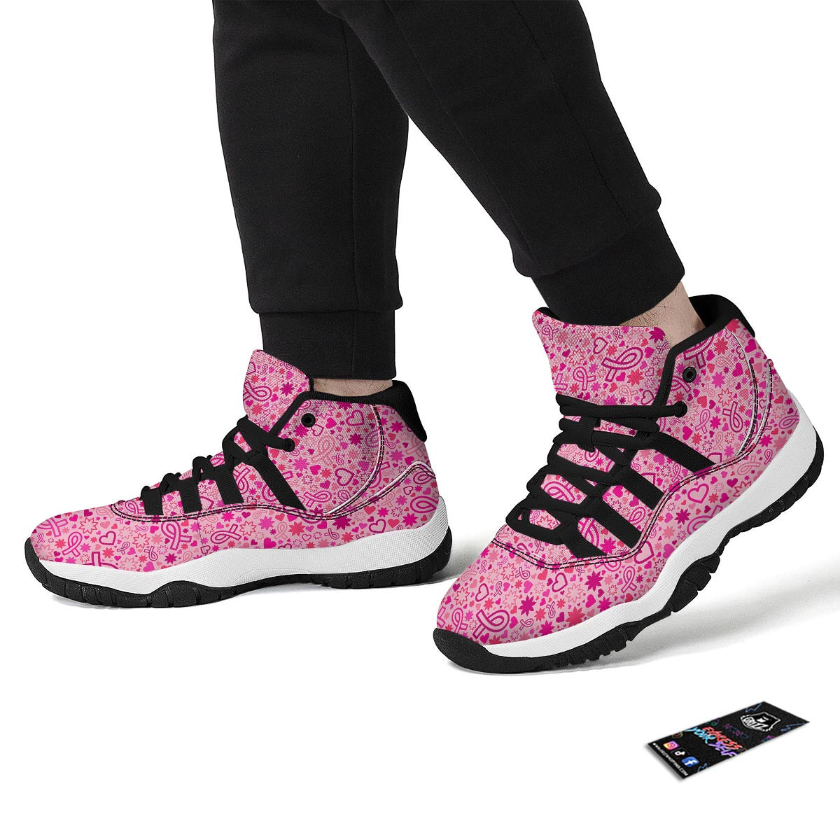 Pattern Print Breast Cancer Awareness Pink Ribbon Black Bball Shoes-grizzshop
