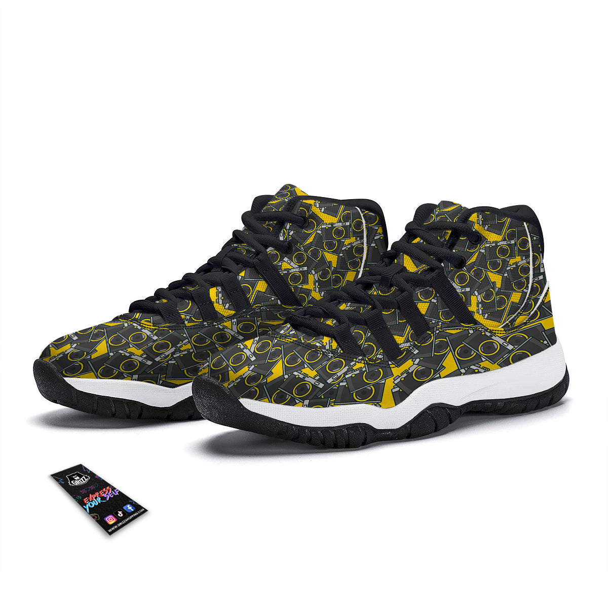 Pattern Print Camera Black Bball Shoes-grizzshop
