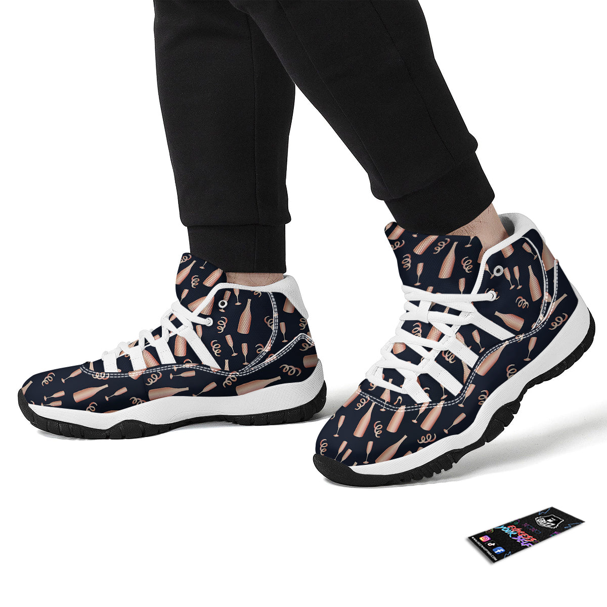 Pattern Print Champagne White Bball Shoes-grizzshop