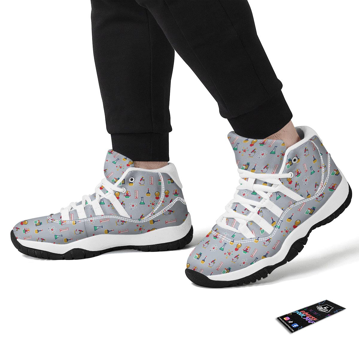 Pattern Print Chemistry Science White Bball Shoes-grizzshop