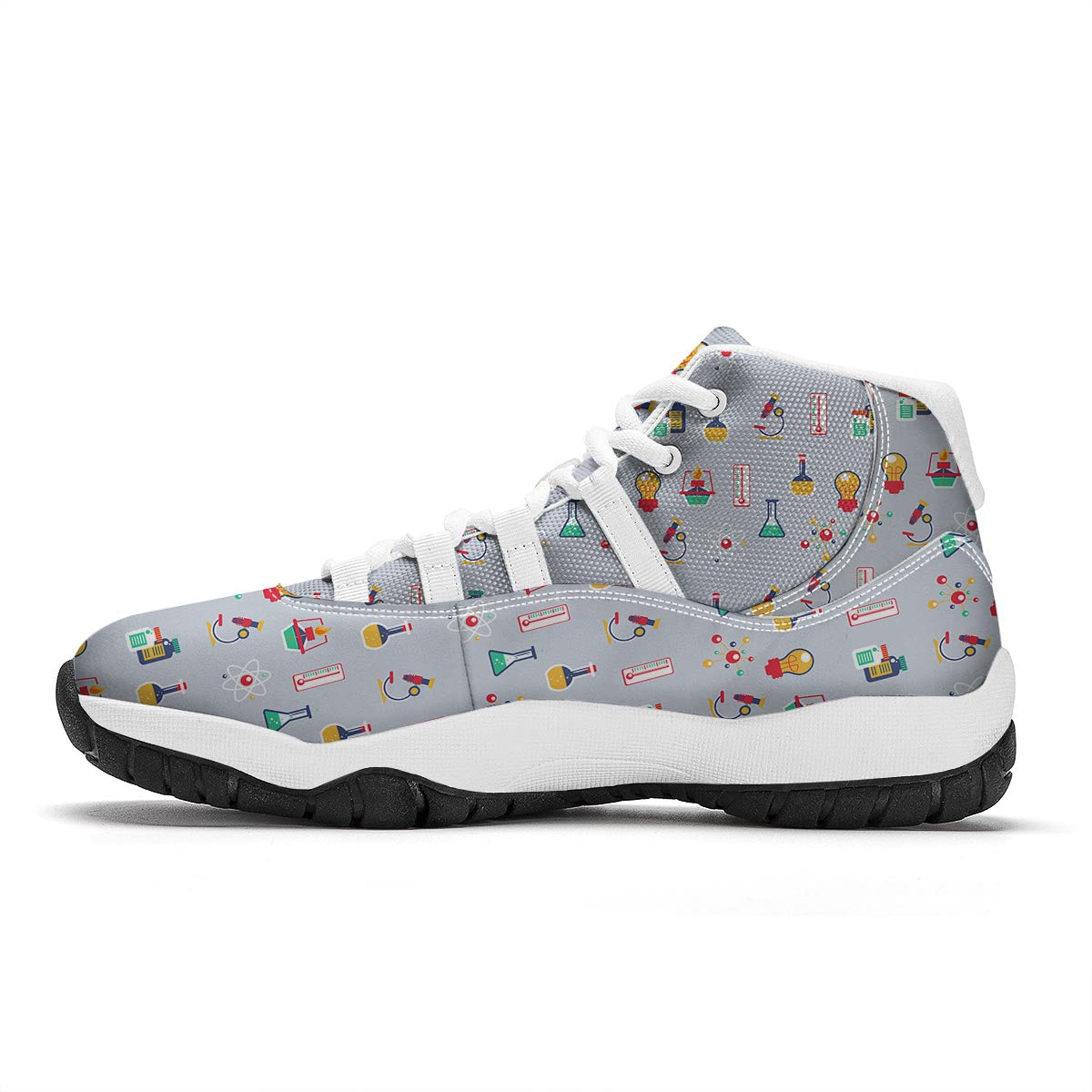 Pattern Print Chemistry Science White Bball Shoes-grizzshop