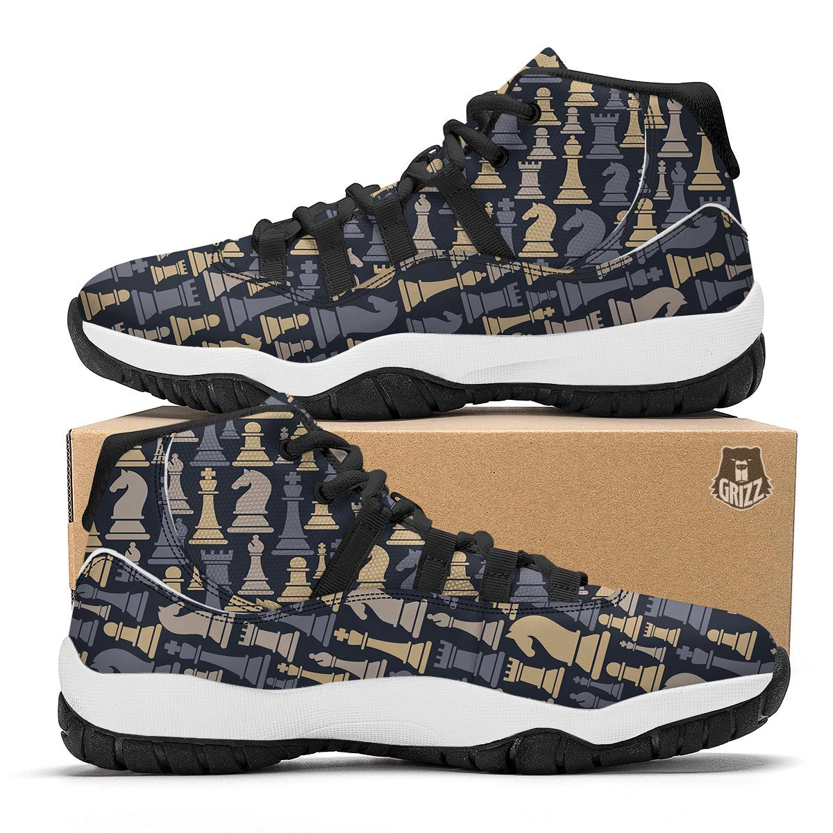 Pattern Print Chess Black Bball Shoes-grizzshop
