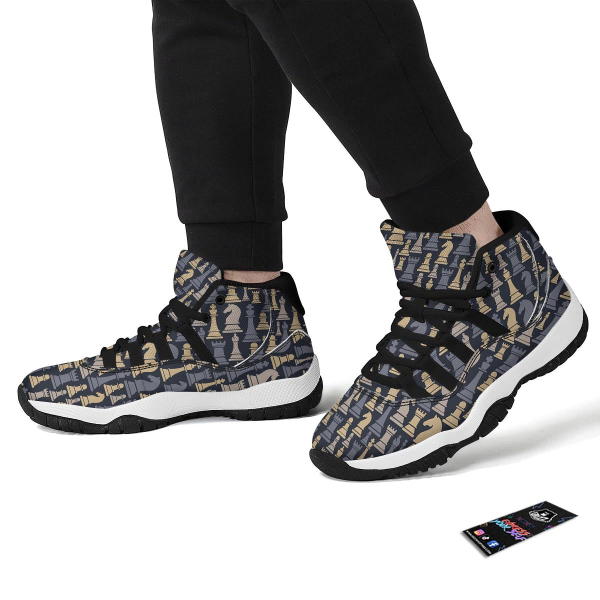 Pattern Print Chess Black Bball Shoes-grizzshop
