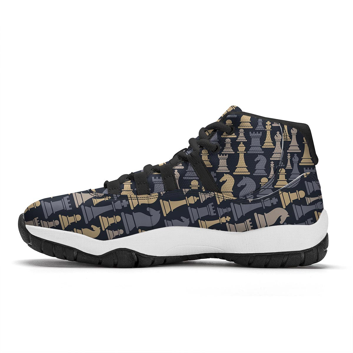 Pattern Print Chess Black Bball Shoes-grizzshop