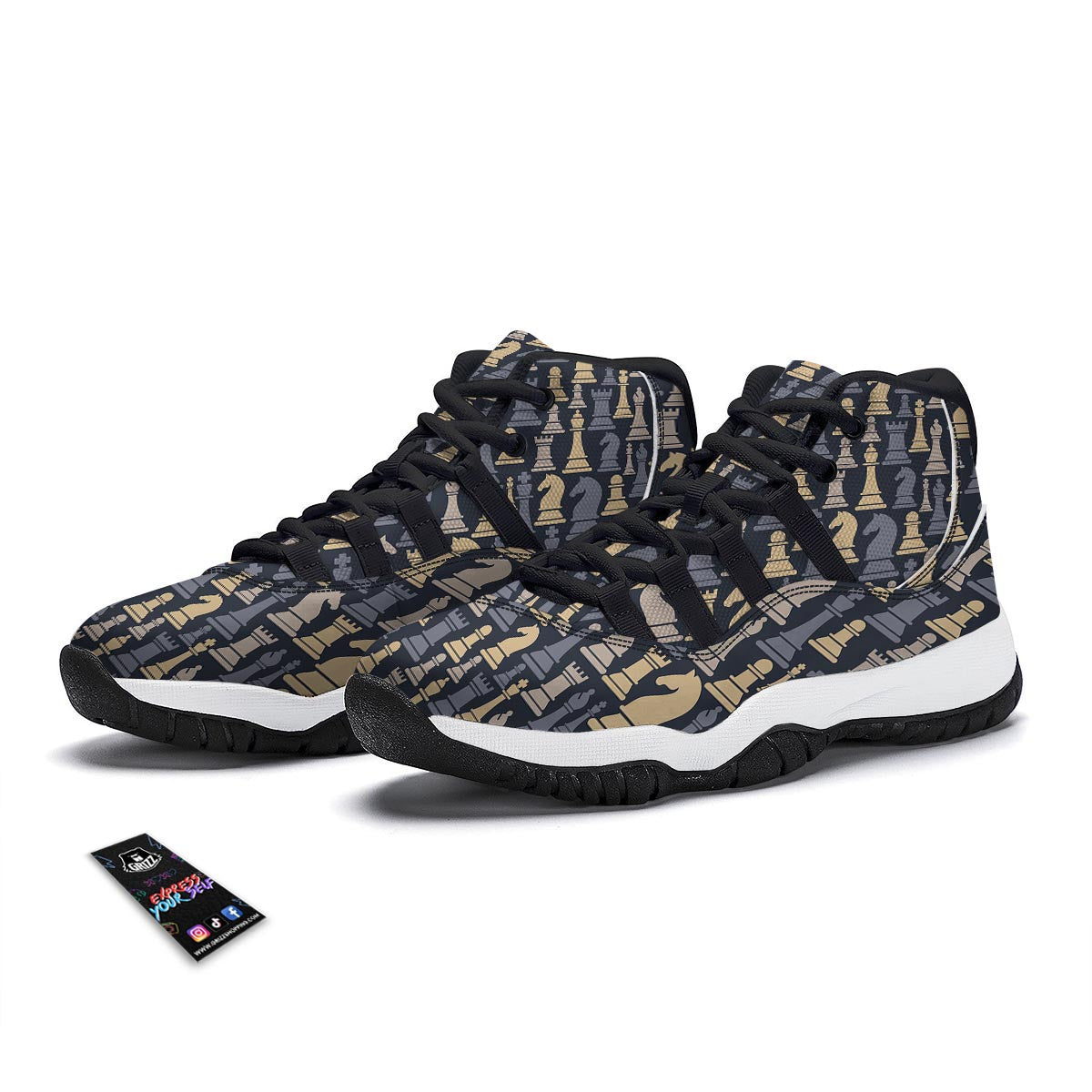 Pattern Print Chess Black Bball Shoes-grizzshop