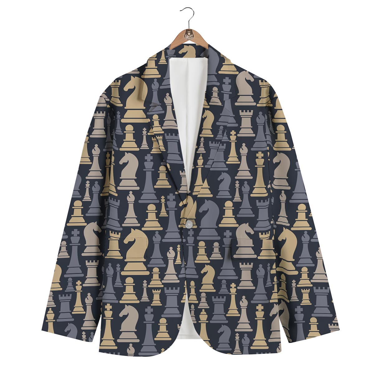 Pattern Print Chess Men's Blazer-grizzshop