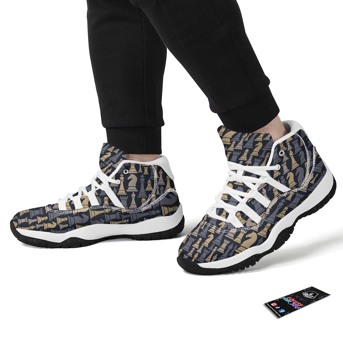 Pattern Print Chess White Bball Shoes-grizzshop