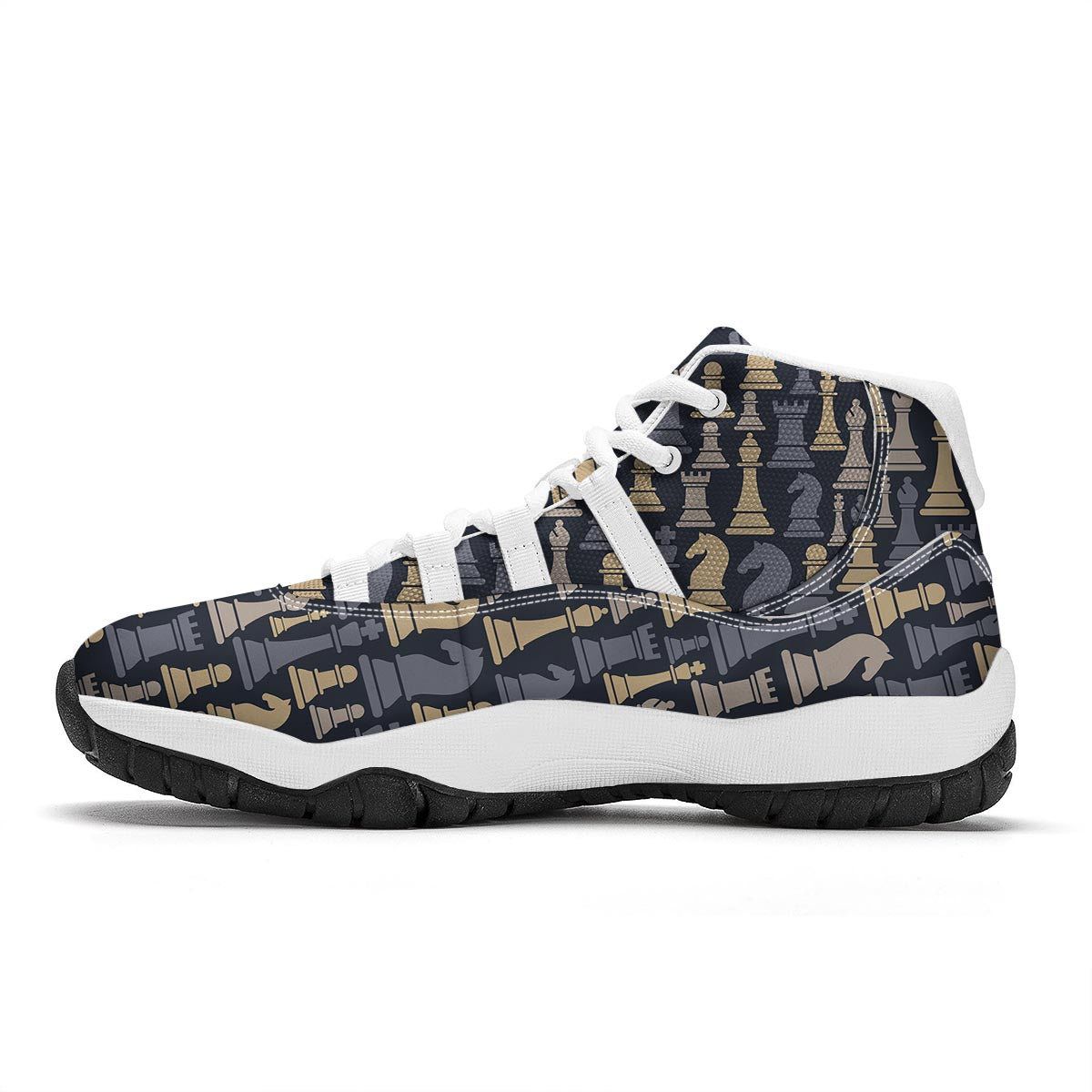 Pattern Print Chess White Bball Shoes-grizzshop