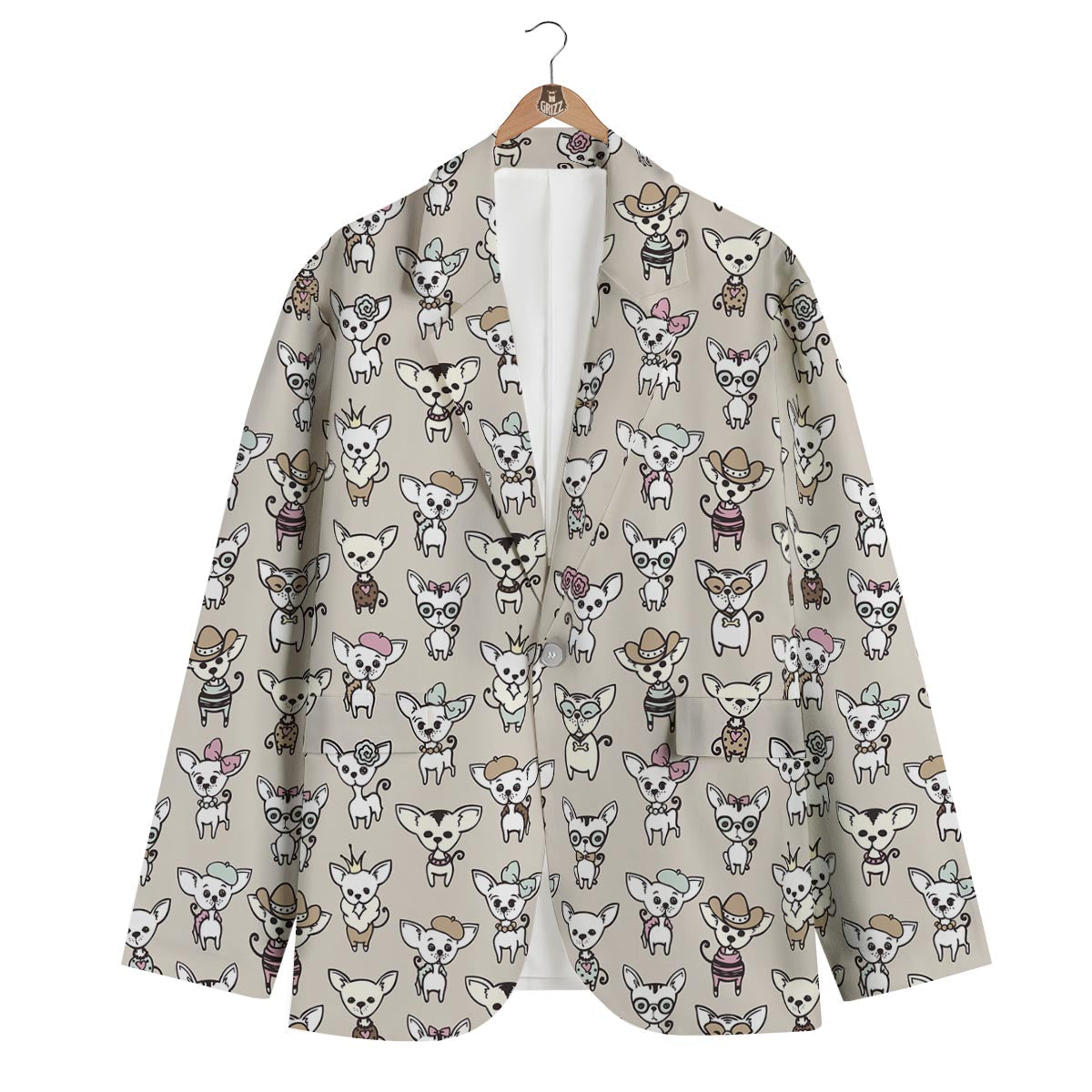 Pattern Print Chihuahua Men's Blazer-grizzshop