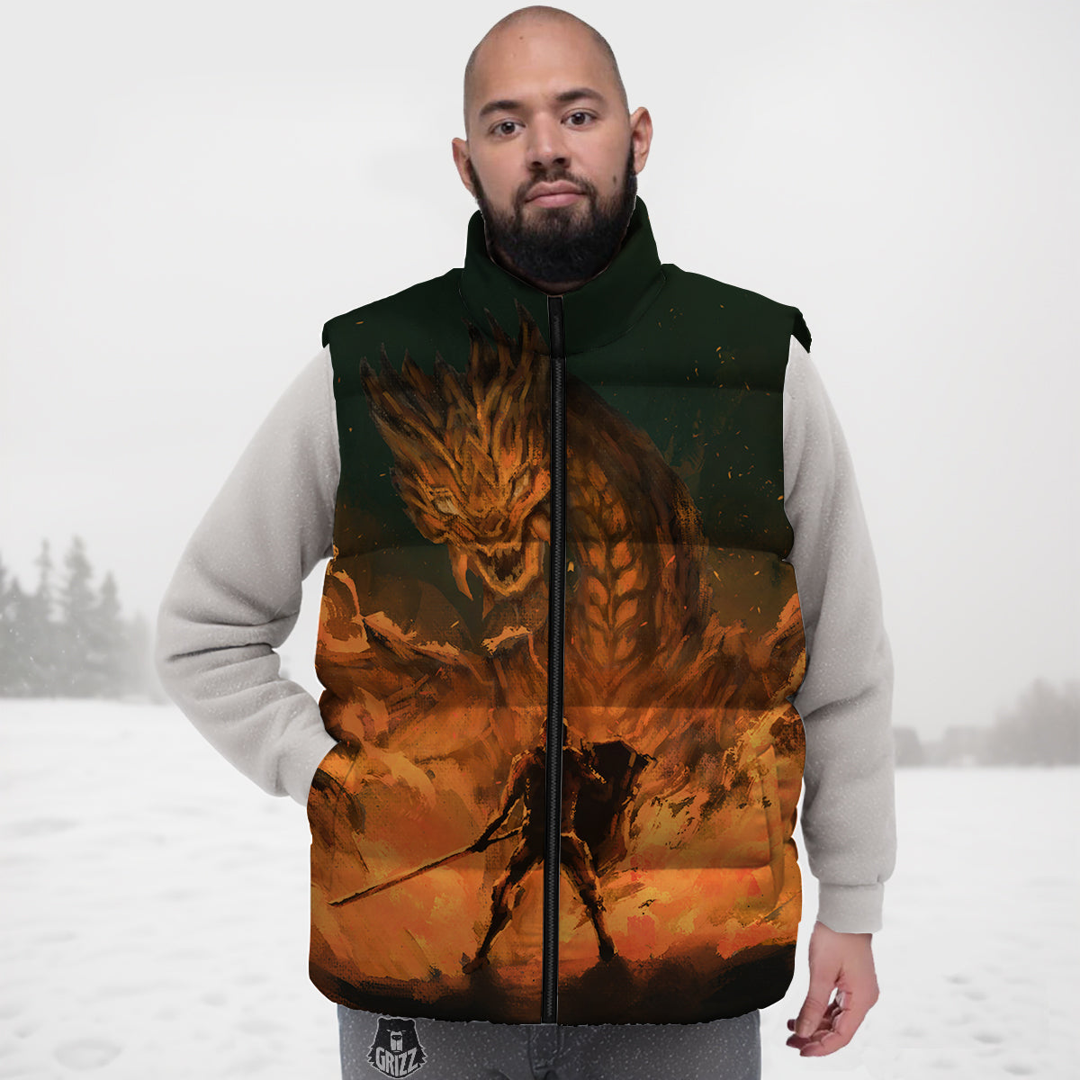 Pattern Print Colorful Pencil Down Vest-grizzshop