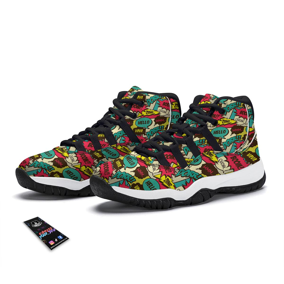 Pattern Print Comic Book Strip Black Bball Shoes-grizzshop