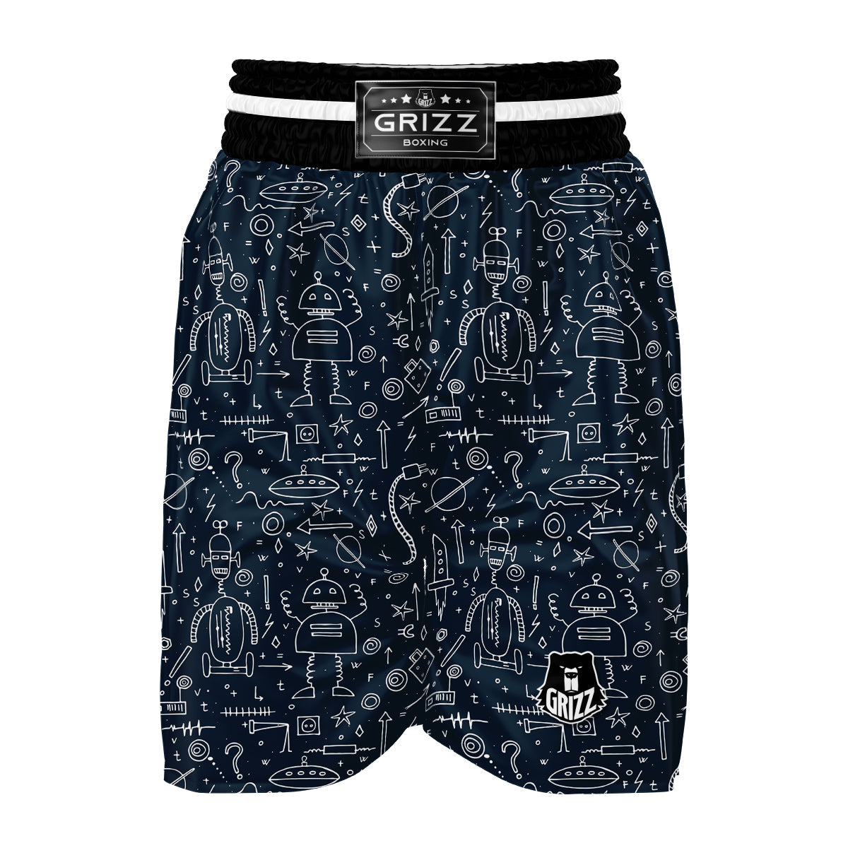 Pattern Print Cyborg Robot Boxing Shorts-grizzshop