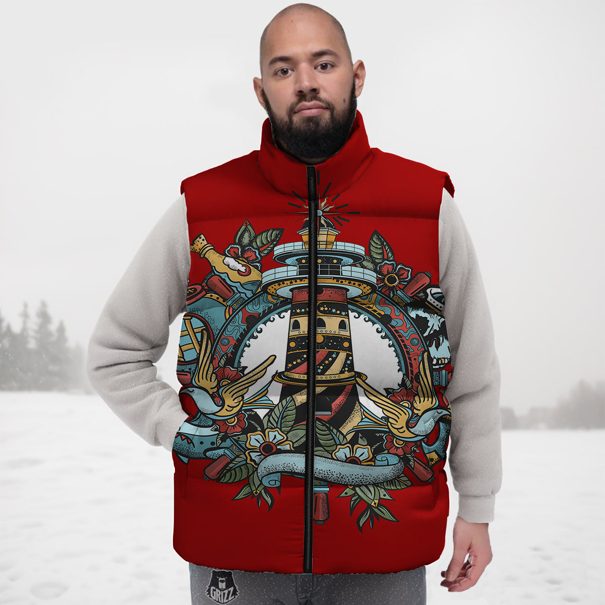 Pattern Print Dog Doberman Down Vest-grizzshop