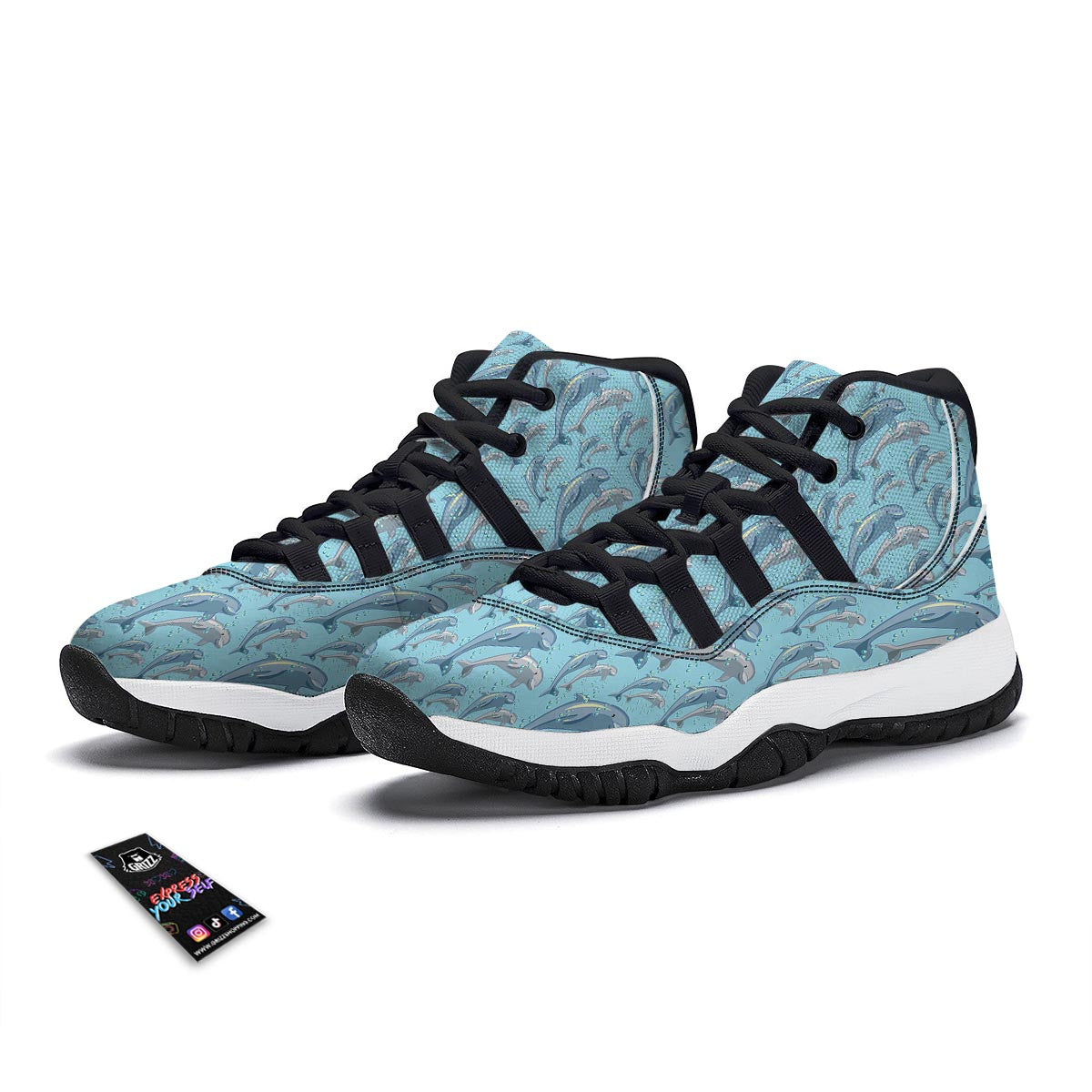 Pattern Print Dolphin Black Bball Shoes-grizzshop