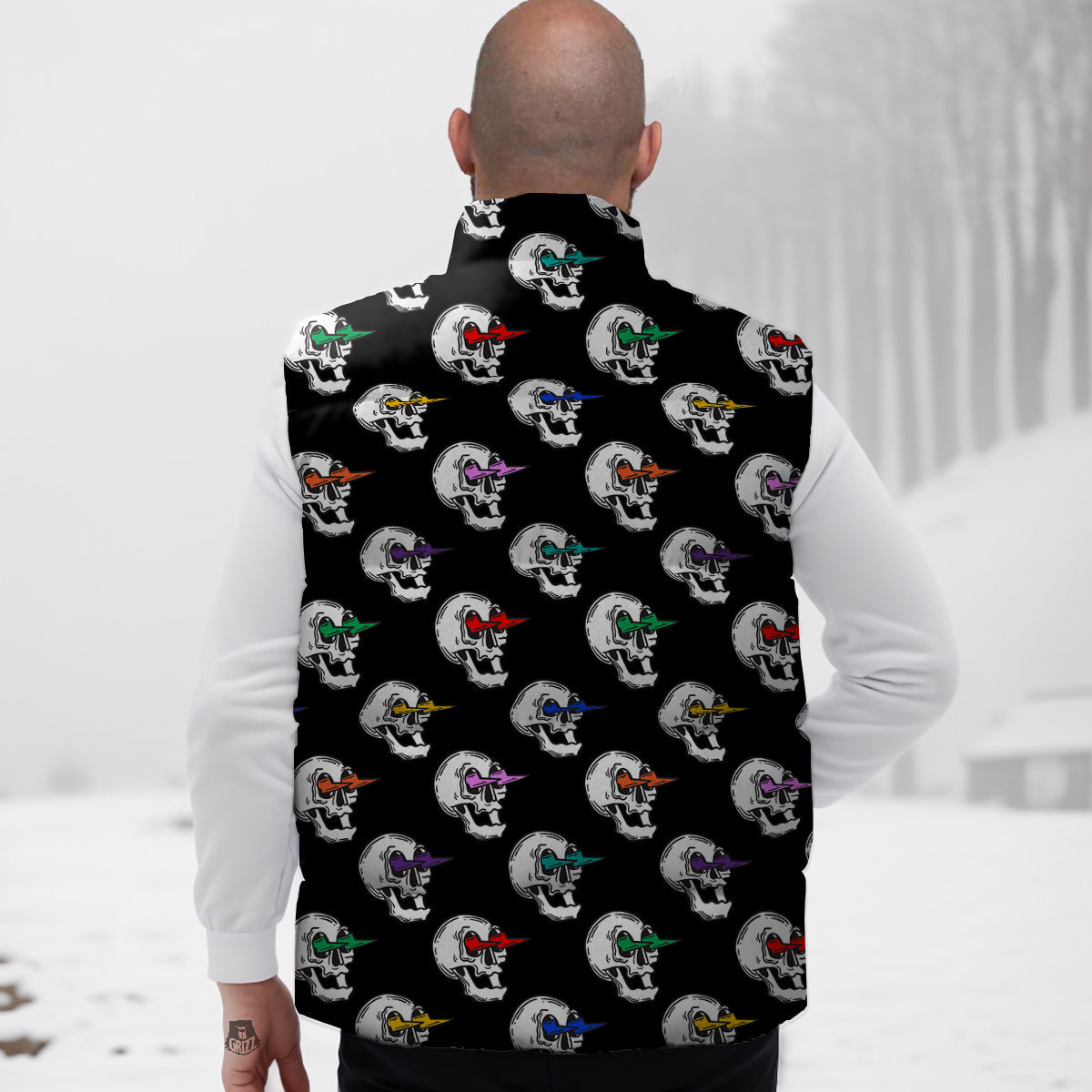 Pattern Print Dolphin Down Vest-grizzshop