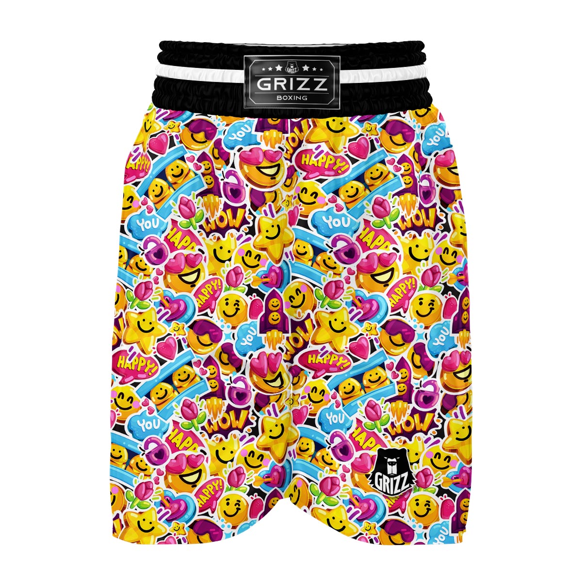 Pattern Print Emoji Boxing Shorts-grizzshop
