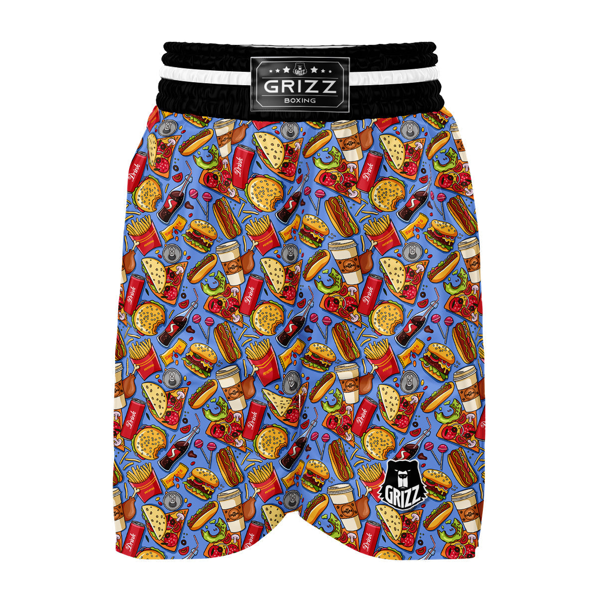 Pattern Print Fastfood Boxing Shorts-grizzshop