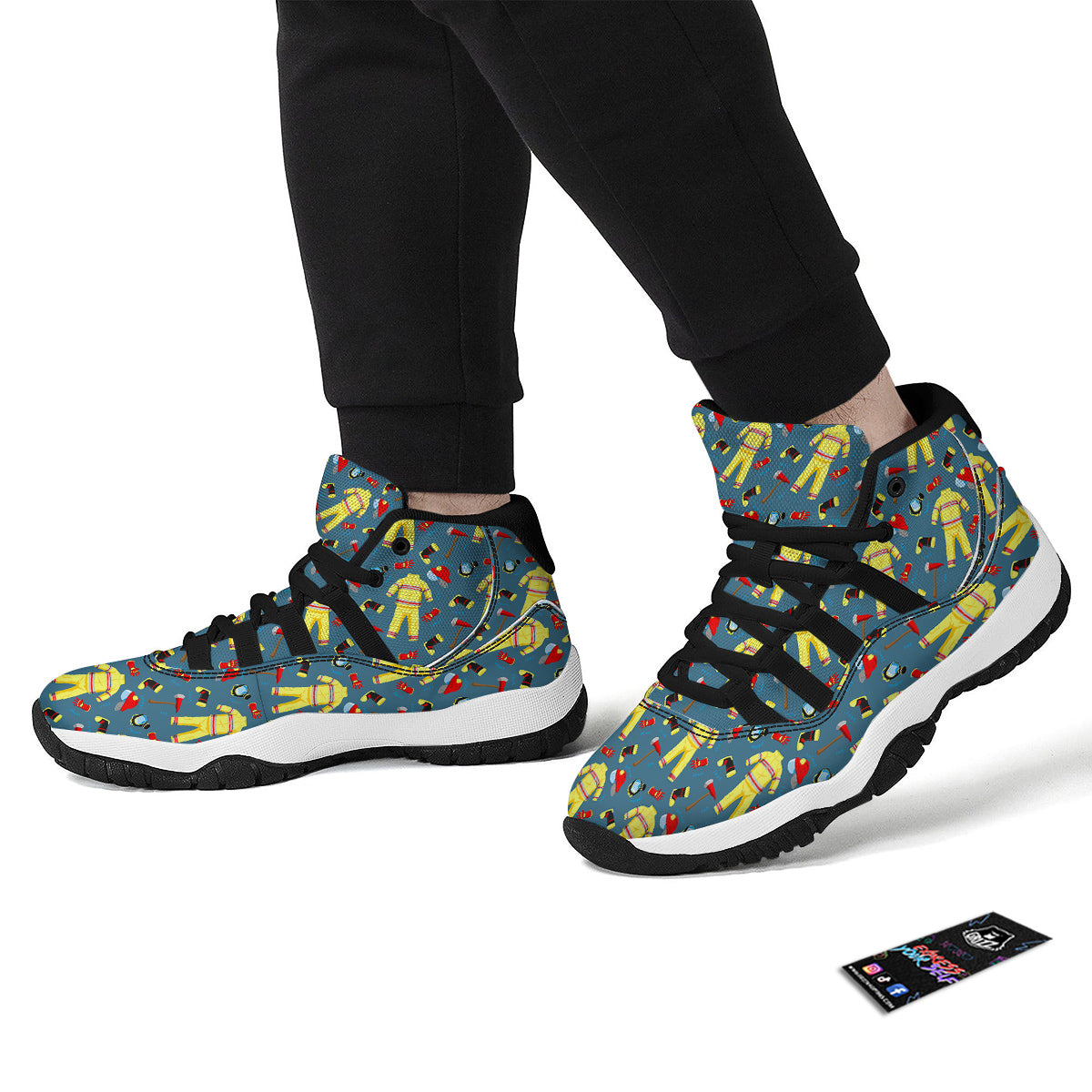 Pattern Print Firefighter Black Bball Shoes-grizzshop