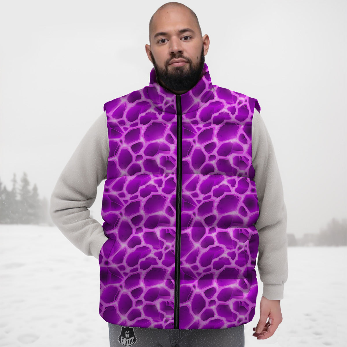 Pattern Print Firefighter Down Vest-grizzshop