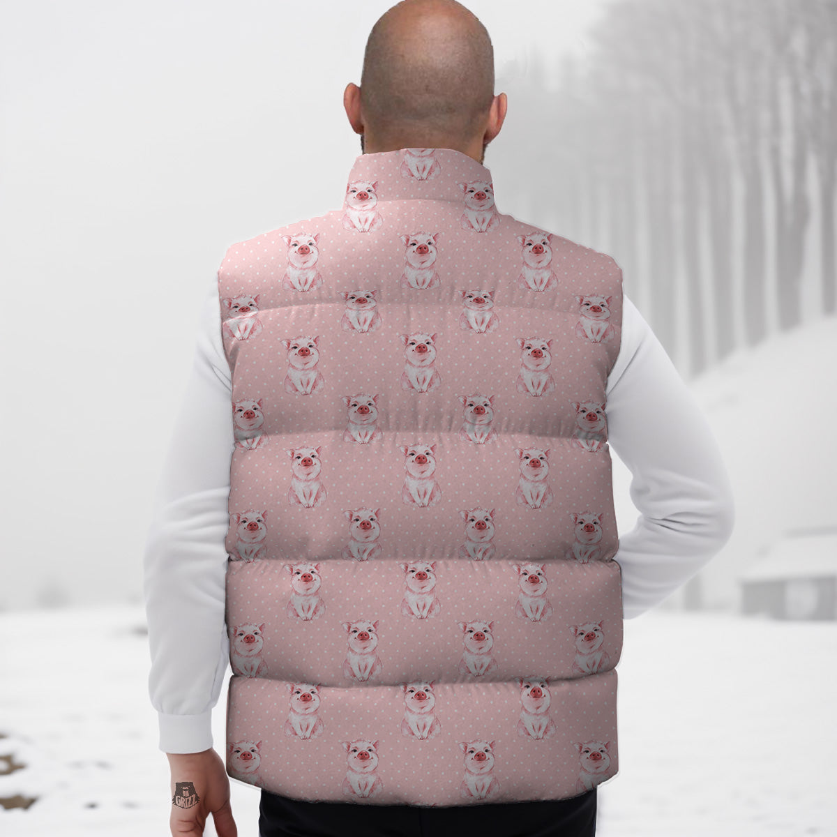 Pattern Print German Shepherd Down Vest