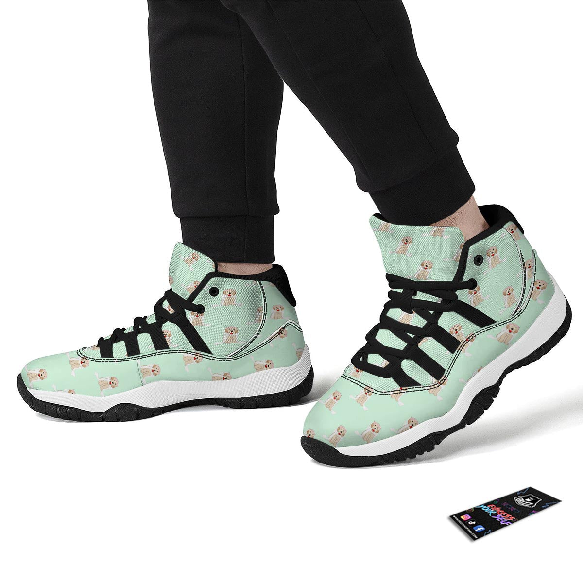 Pattern Print Golden Retriever Black Bball Shoes-grizzshop