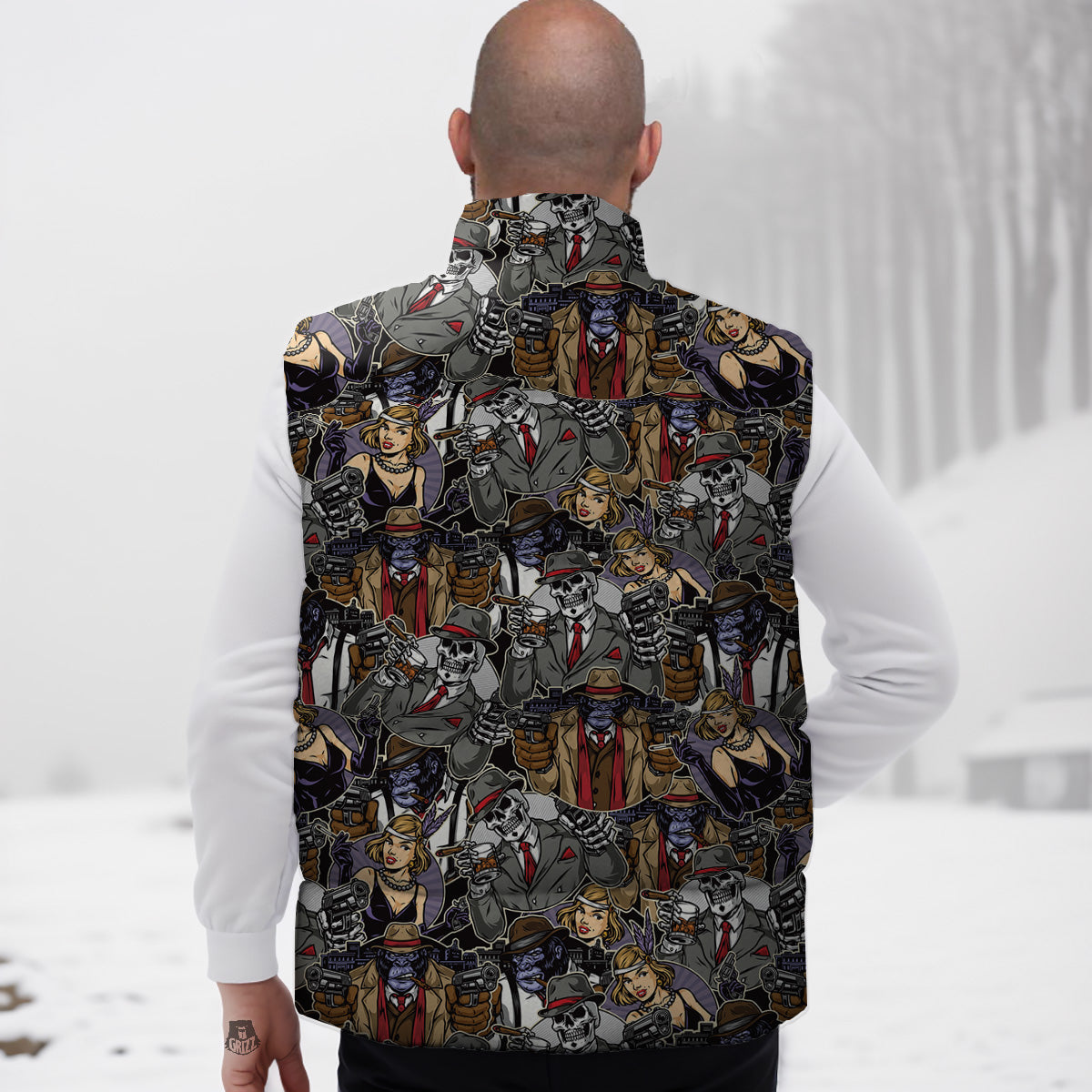 Pattern Print Golden Retriever Down Vest-grizzshop