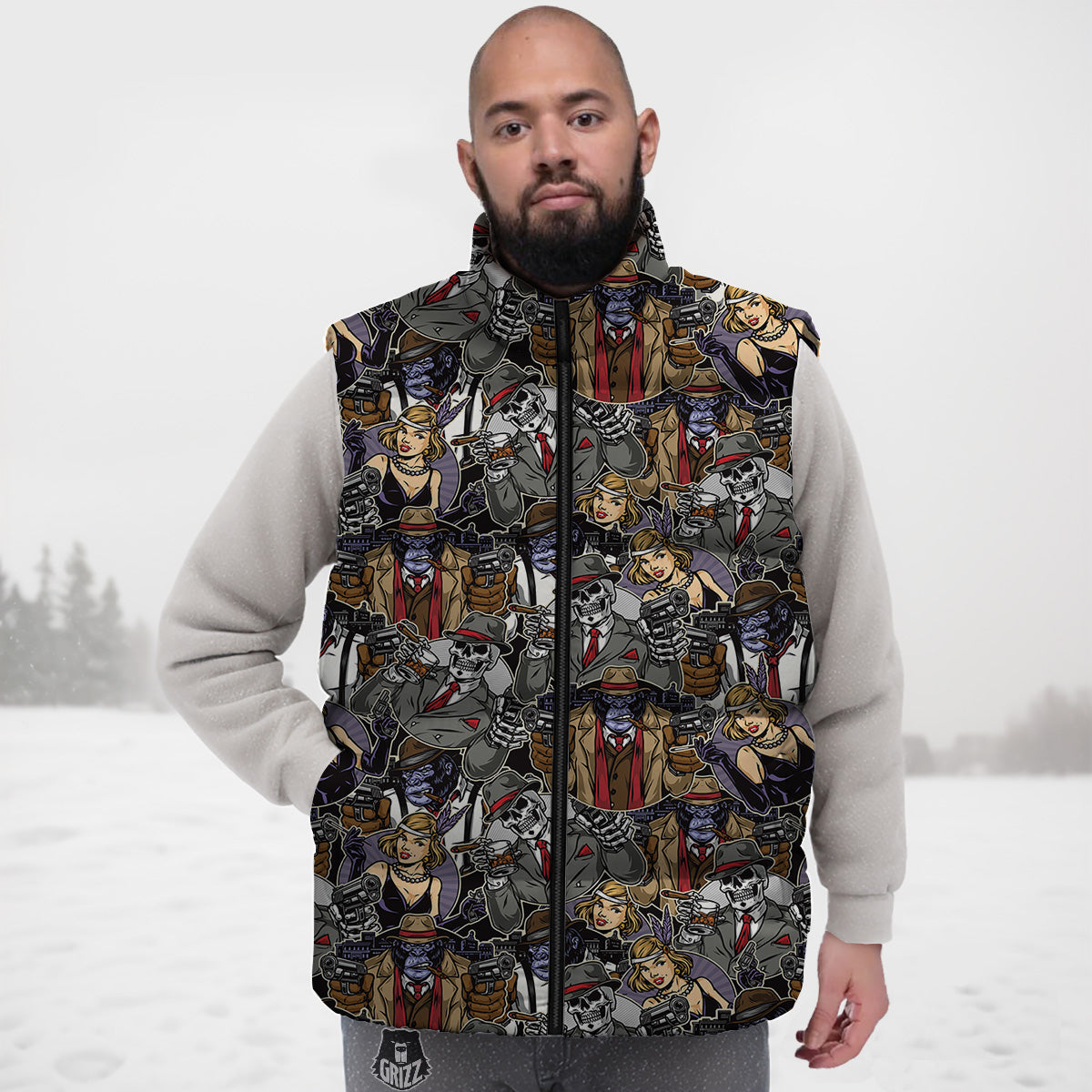 Pattern Print Golden Retriever Down Vest-grizzshop