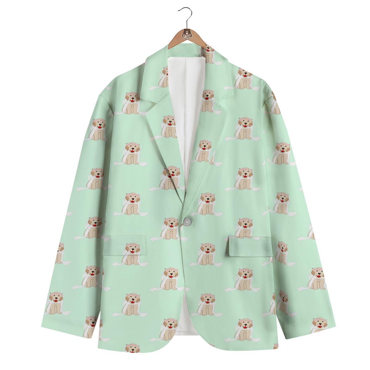 Pattern Print Golden Retriever Men's Blazer-grizzshop