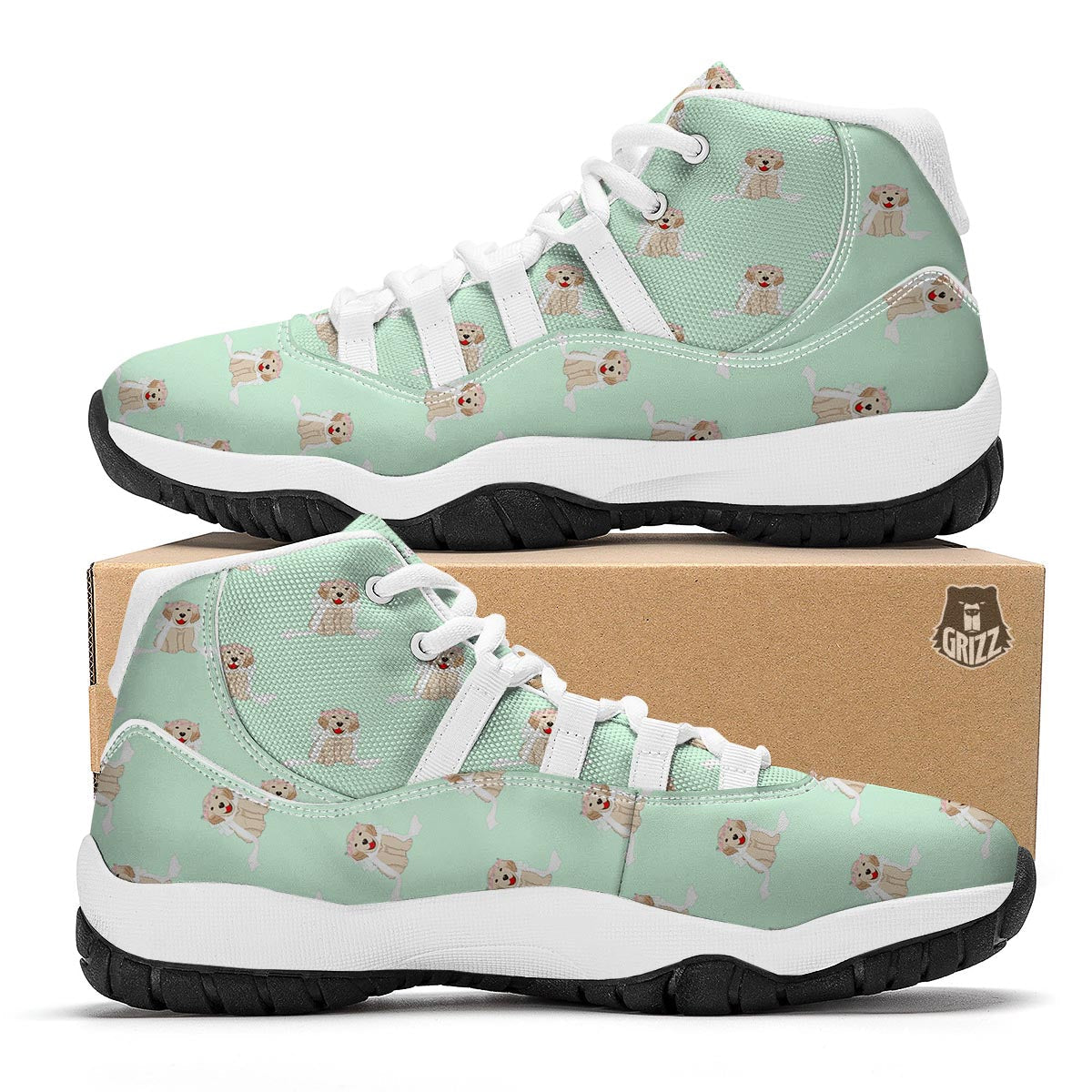 Pattern Print Golden Retriever White Bball Shoes-grizzshop
