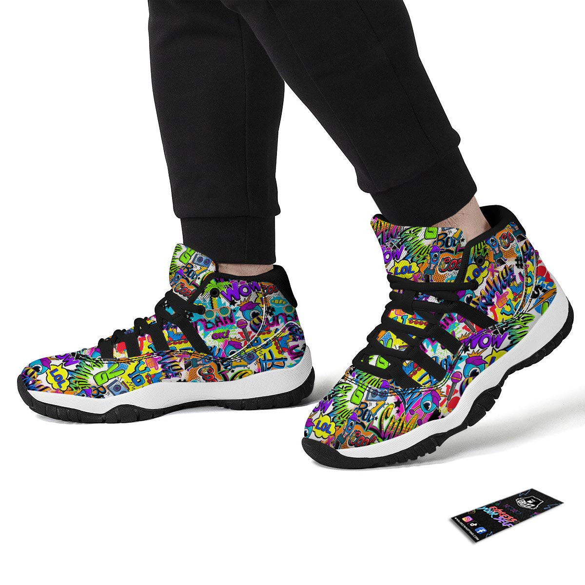 Pattern Print Graffiti Black Bball Shoes-grizzshop