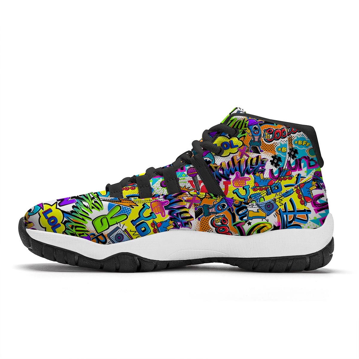 Pattern Print Graffiti Black Bball Shoes-grizzshop