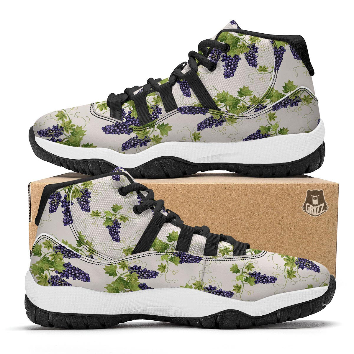 Pattern Print Grape Wine Black Bball Shoes-grizzshop