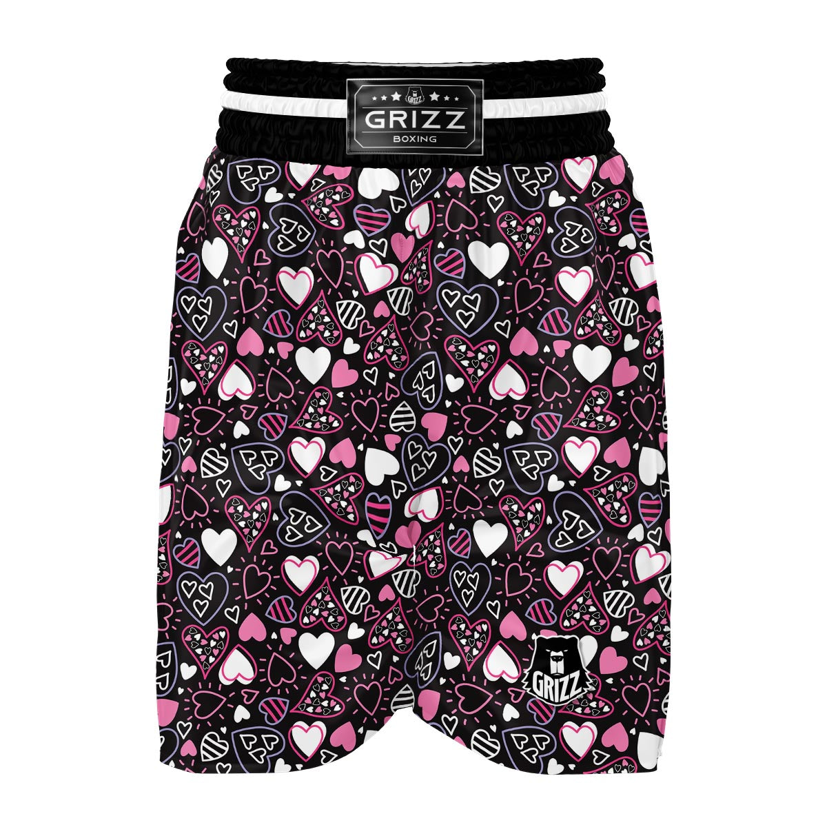Pattern Print Heart Boxing Shorts-grizzshop
