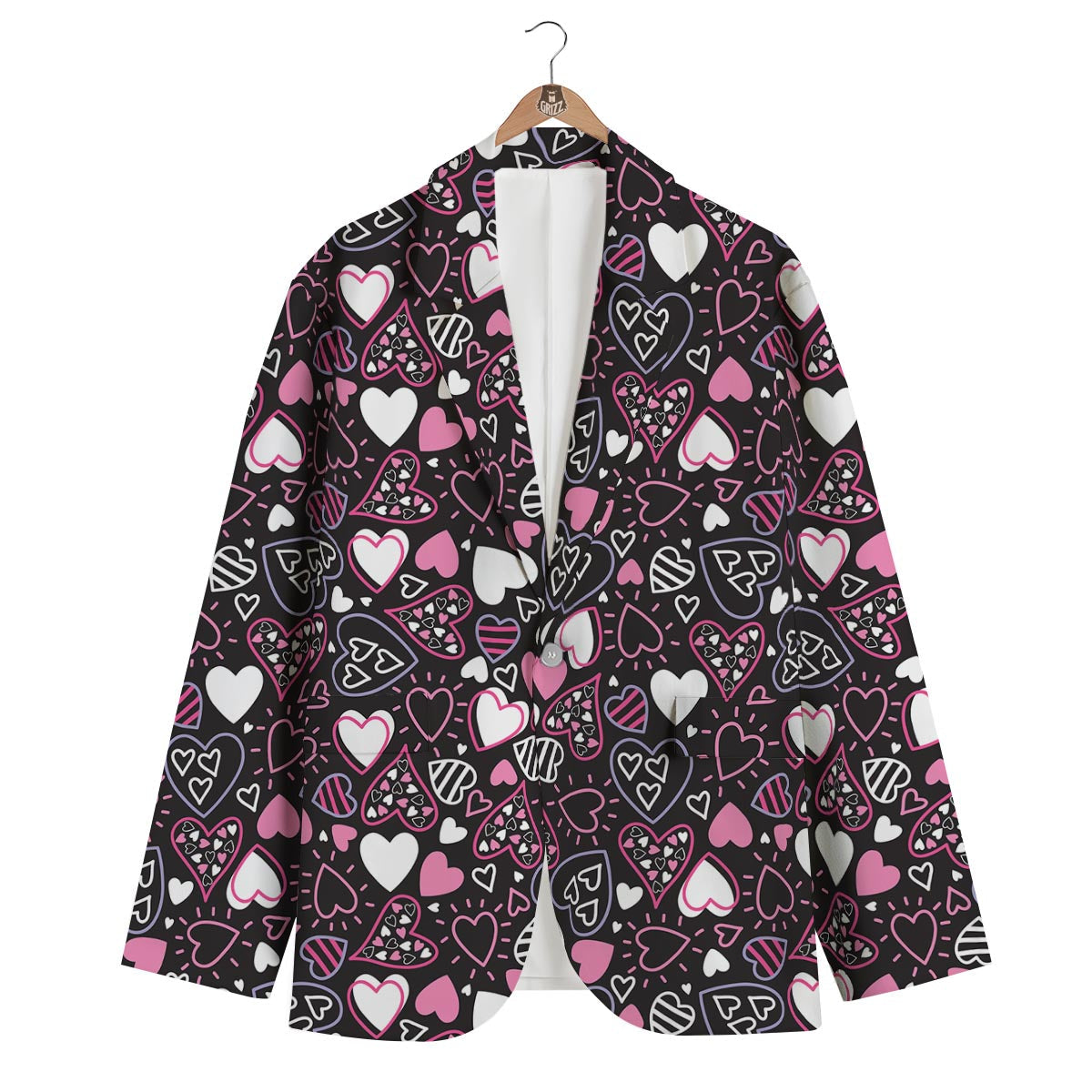 Pattern Print Heart Men's Blazer-grizzshop