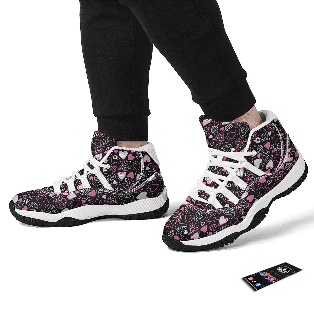 Pattern Print Heart White Bball Shoes-grizzshop