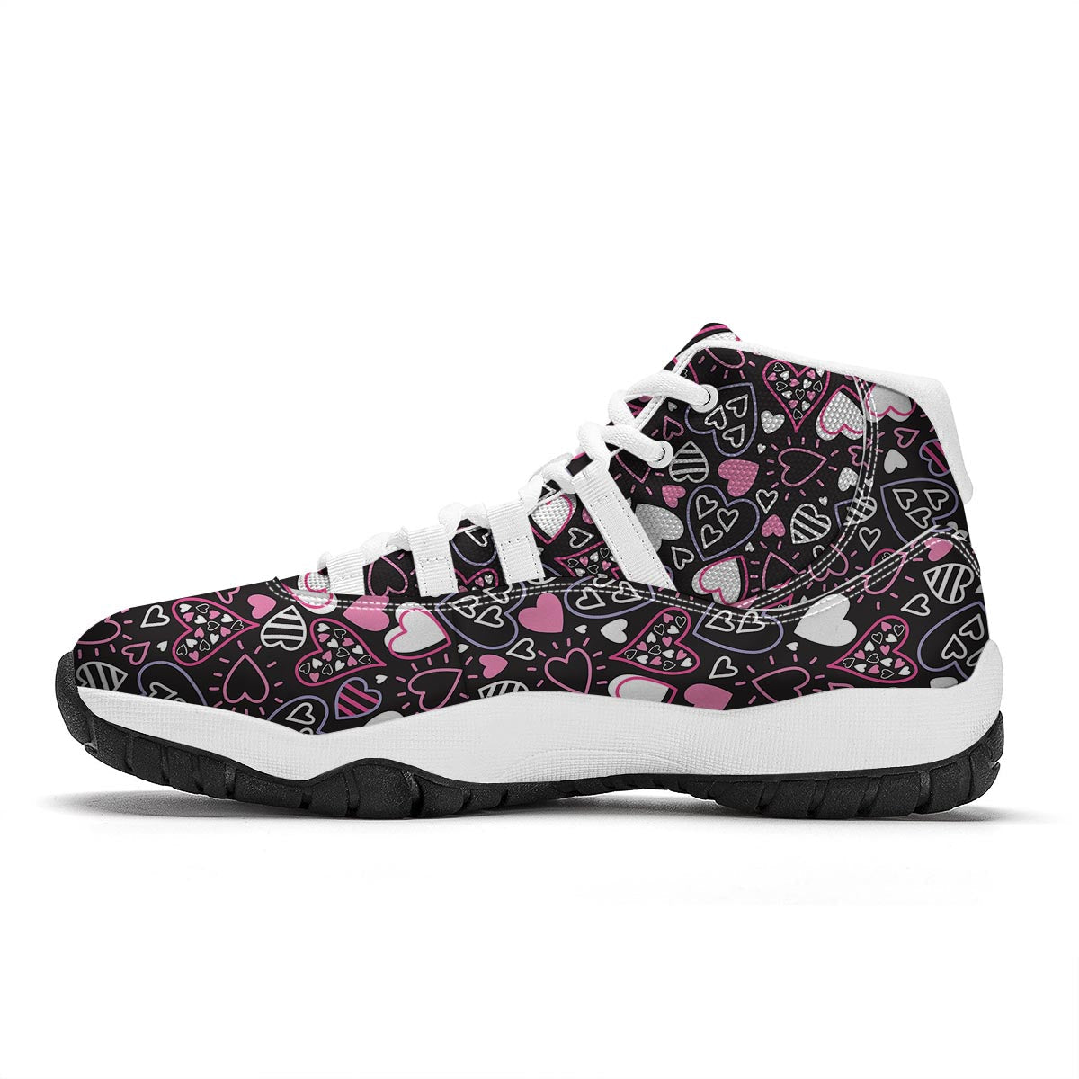 Pattern Print Heart White Bball Shoes-grizzshop