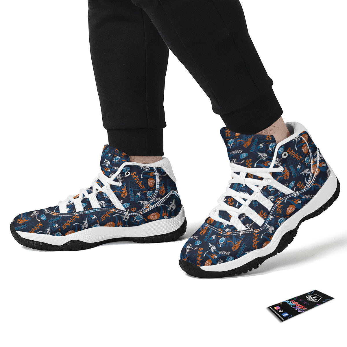 Pattern Print Hockey White Bball Shoes-grizzshop
