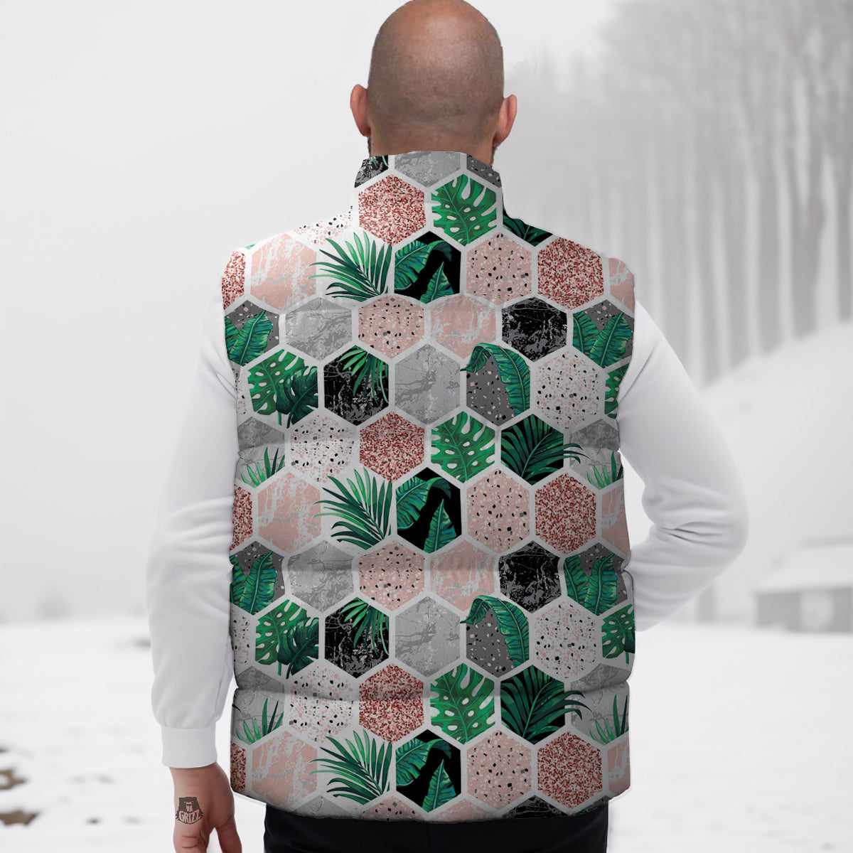 Pattern Print Houndstooth Down Vest