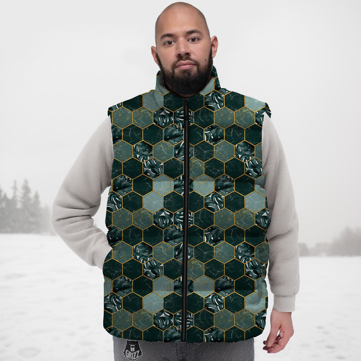 Pattern Print Humpback Whale Down Vest-grizzshop