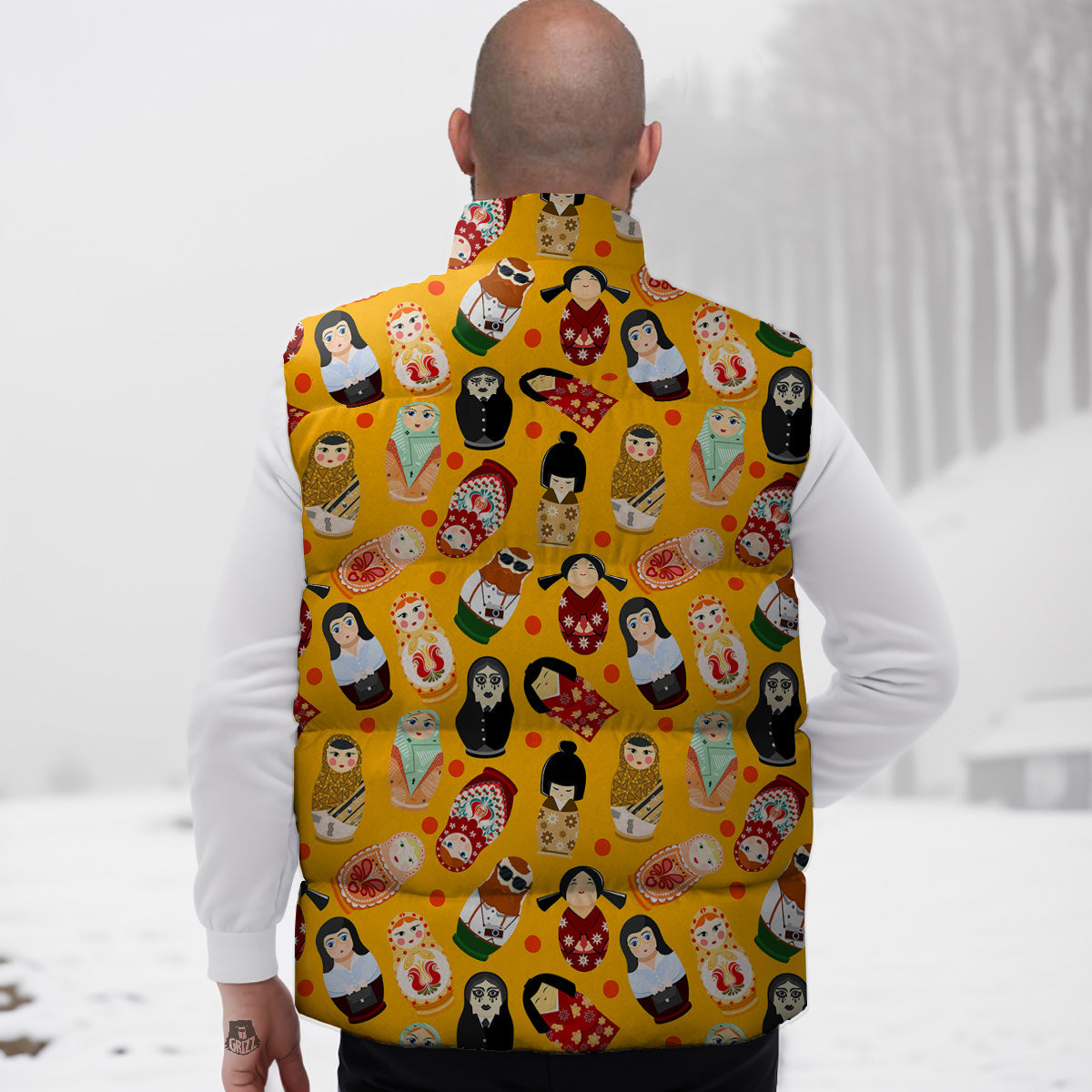 Pattern Print Koi Fish Down Vest-grizzshop