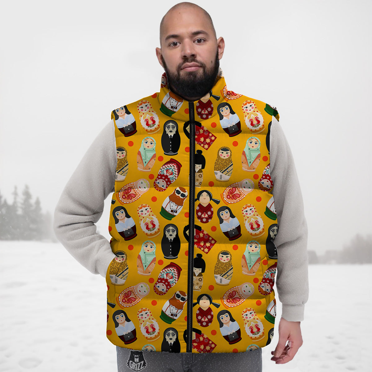 Pattern Print Koi Fish Down Vest-grizzshop