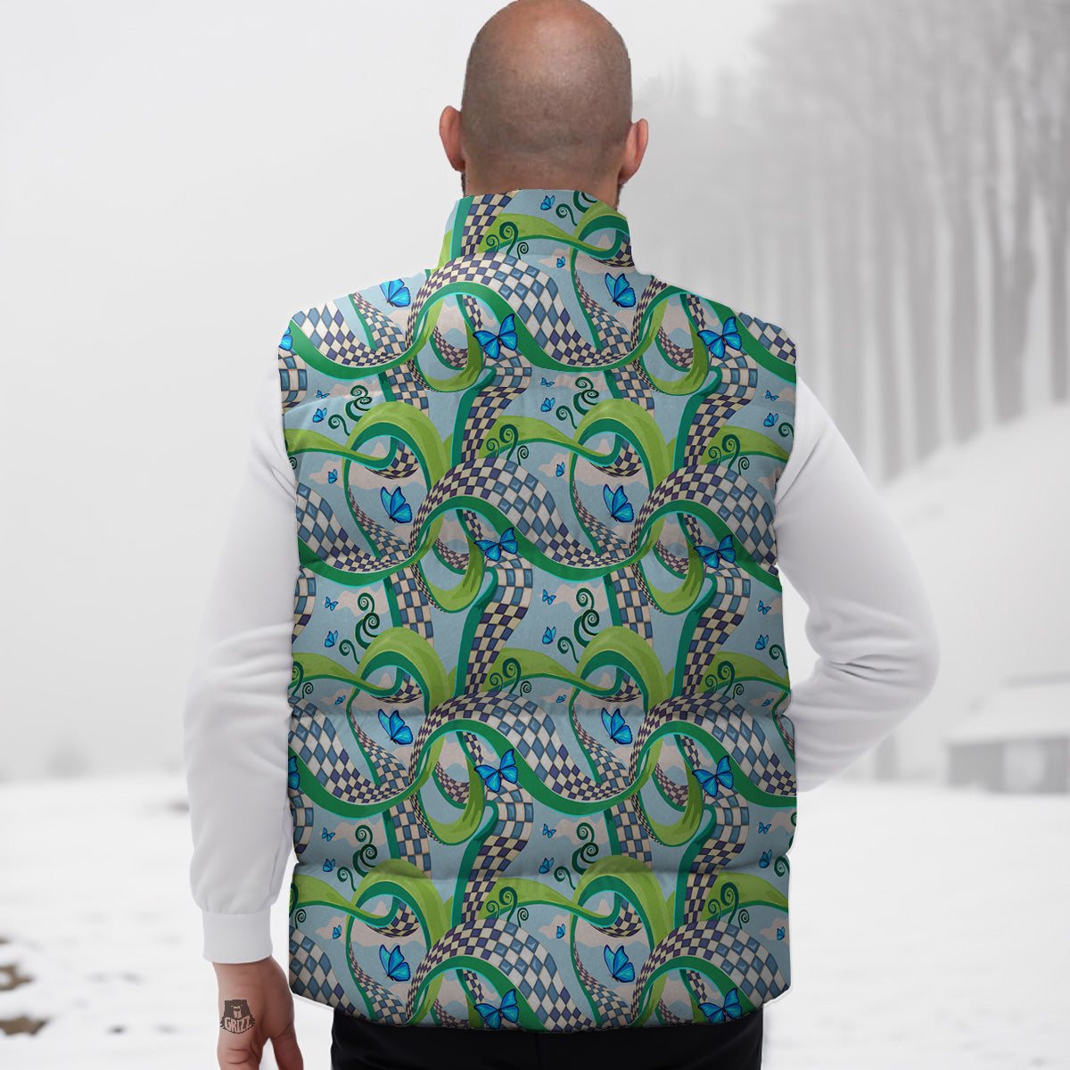 Pattern Print Lemon Down Vest-grizzshop