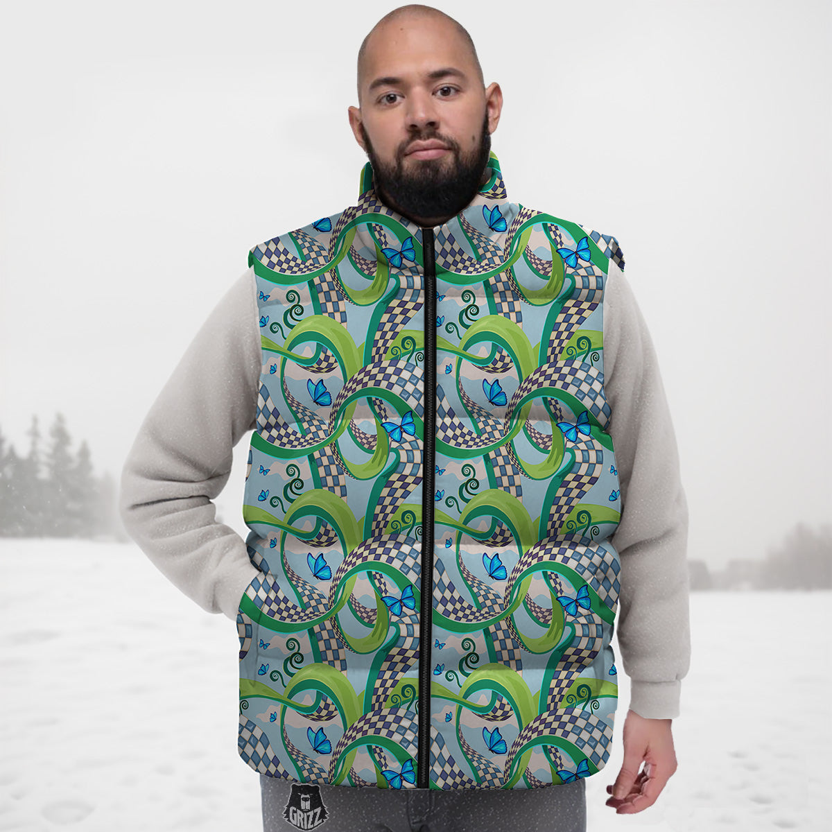 Pattern Print Lemon Down Vest-grizzshop