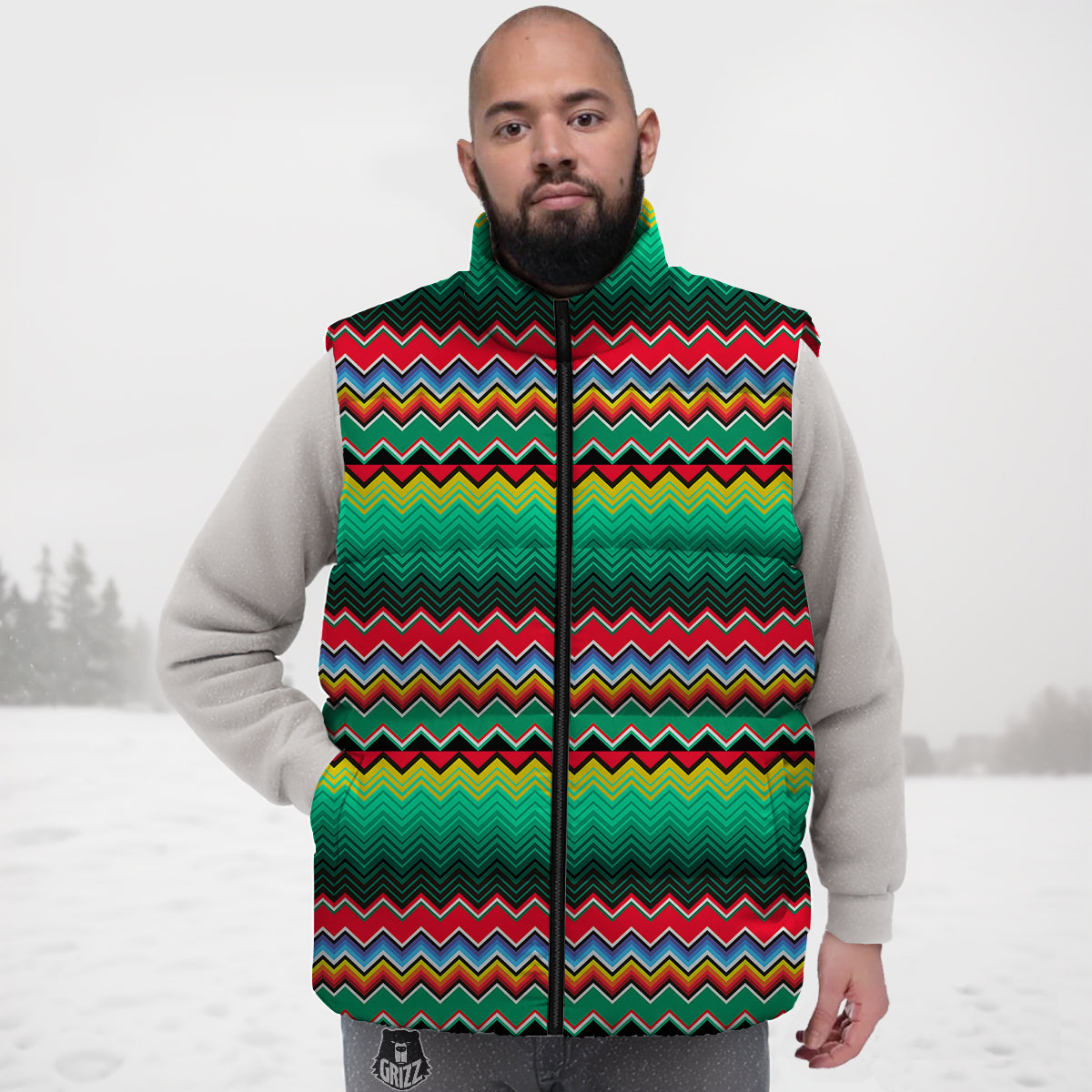 Pattern Print Llama Cactus Down Vest-grizzshop