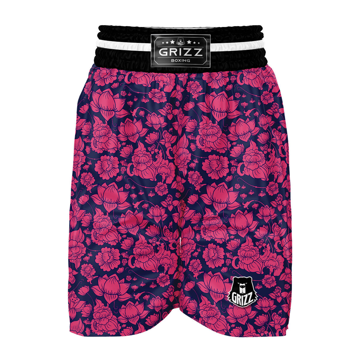 Pattern Print Lotus Boxing Shorts-grizzshop