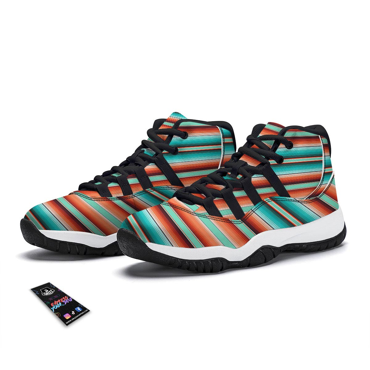 Pattern Print Mexican Blanket Baja Serape Black Bball Shoes-grizzshop