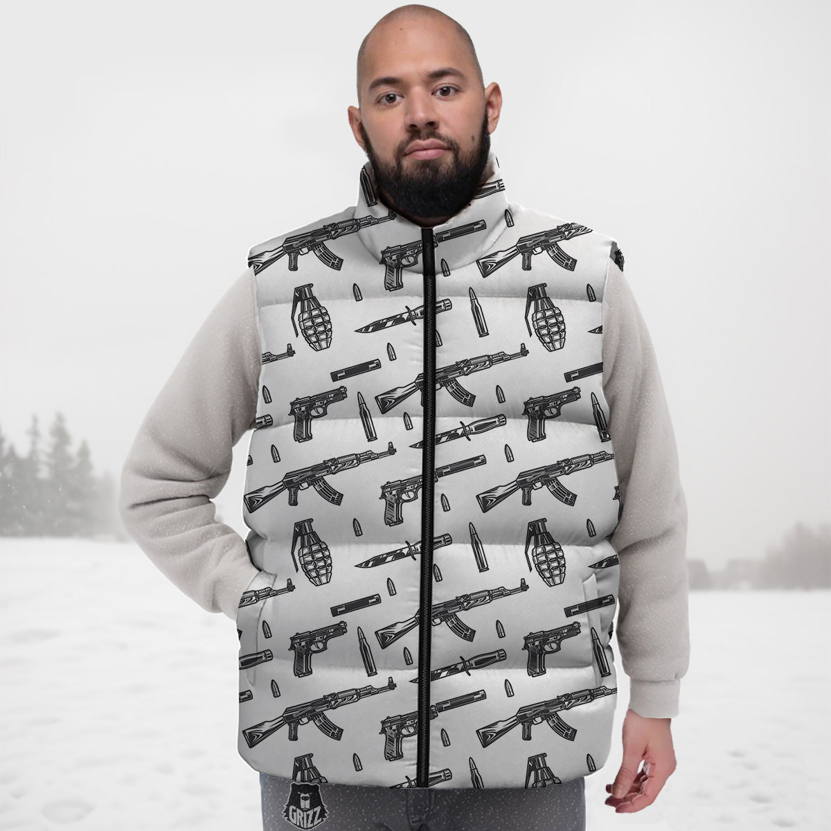Pattern Print Mushroom Down Vest-grizzshop